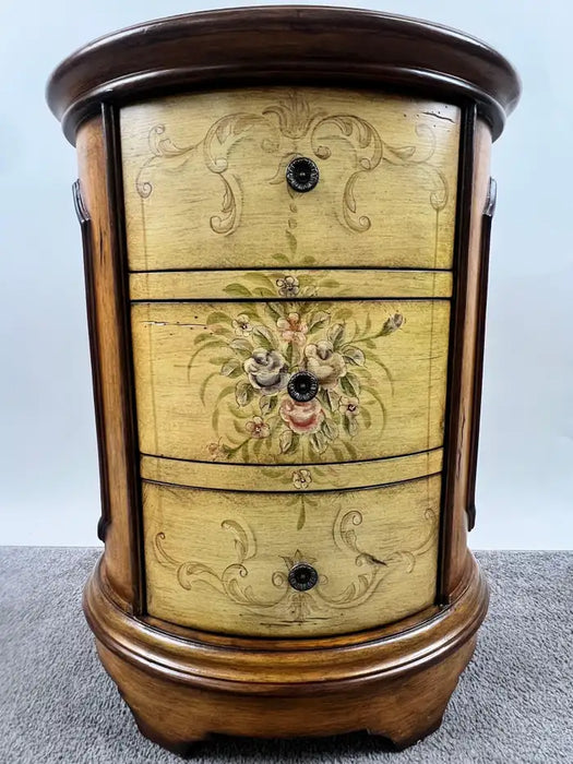 Louis XV Style French Provincial Hand Painted Oval Shaped Nightstand, a Pair