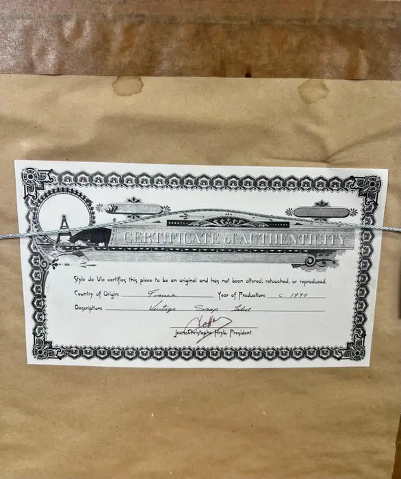 Victor Vissier French Soap Label Framed w/ COA , 1940's 1940