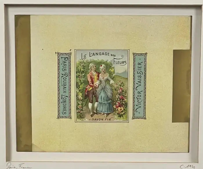 Victor Vissier French Soap Label Framed w/ COA , 1940's 1940