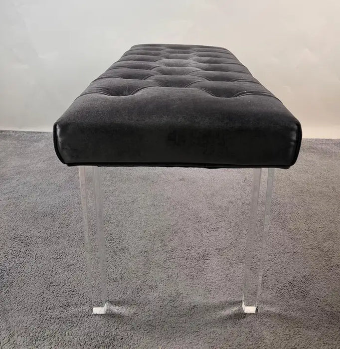 Mid Century Modern Style Grey Velvet Tufted Upholstery & Lucite Legs Bunch