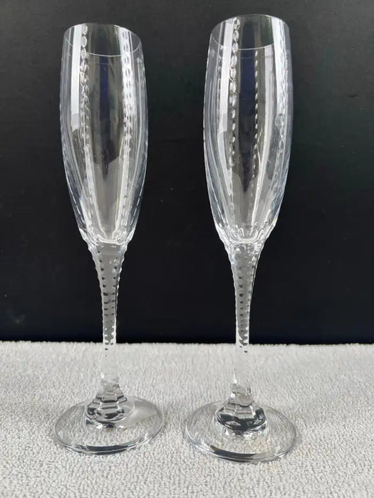 Faberge Atelier Bristol Crystal 10 inch Champagne Flutes, a Set of 2