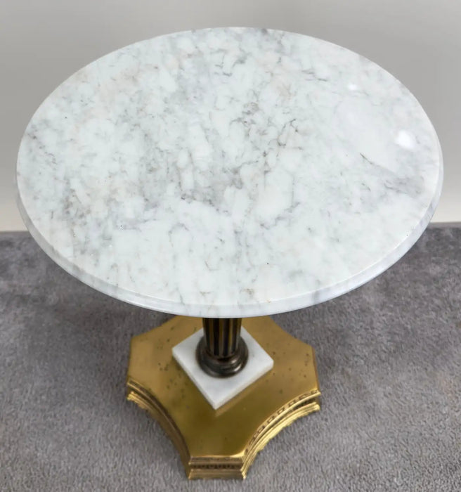 Italian Hollywood Regency Round Marble Brass & Bronze Base Wine Table or Stand