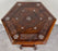 Vintage Syrian Hexagonal Walnut and Bone inlay Hand -Carved Center of End Table