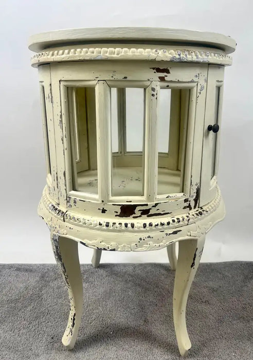 French Louis XV Provincial Style Distressed Off-white Serving Table w Tray