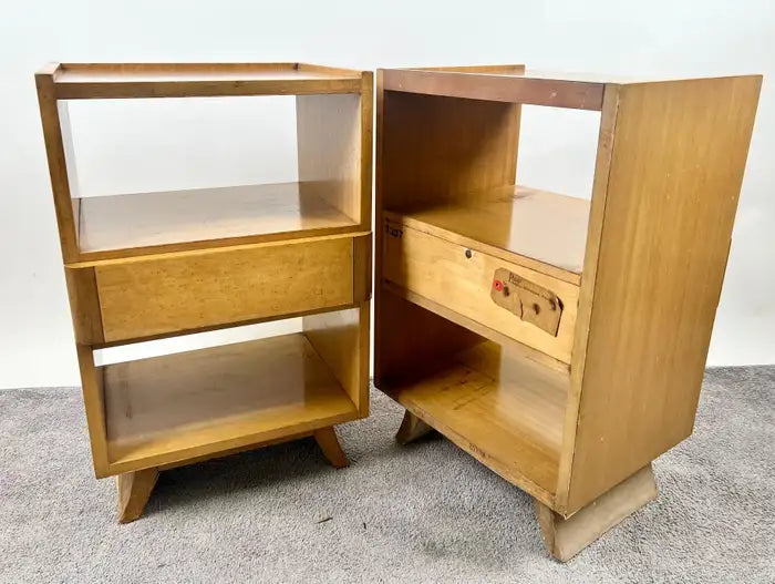 Mid-Century Modern R-Way Birdseye Maple Nightstand or End Table , a Pair