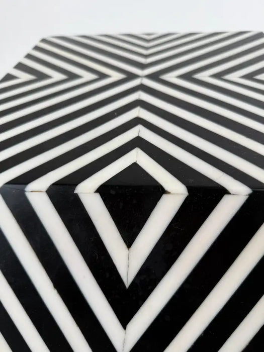 Art Deco Style Sculptural Resin Black and White Side or End Table, a Pair