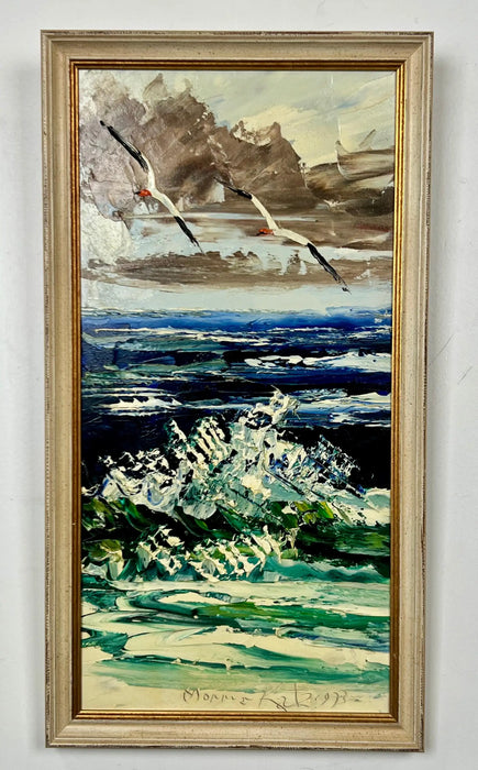 Morris Katz Seascape with Seagulls Textured Oil in Silver Frame, Signed 1973 1973