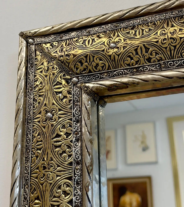 Hollywood Regency Style Handmade Filigree Brass & Silver Wall or Console Mirror