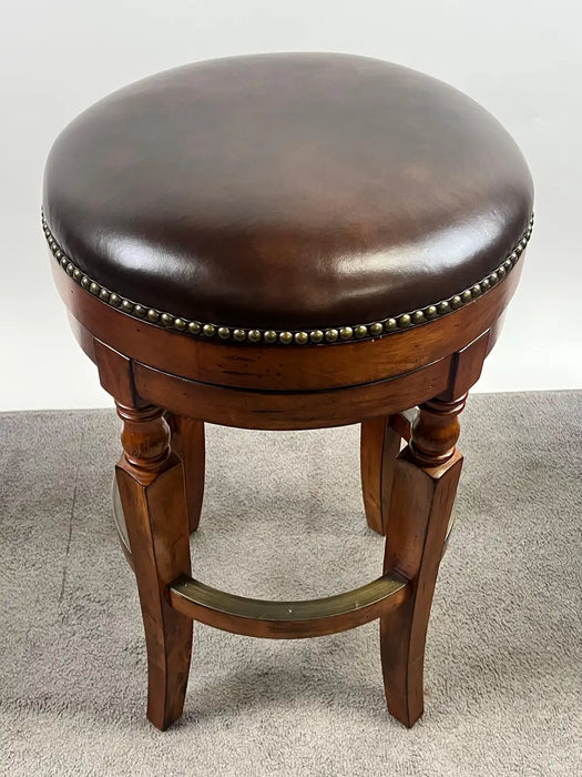 Vintage Traditional Style Frontgate Studded Leather Swivel Stool, a Set of 3