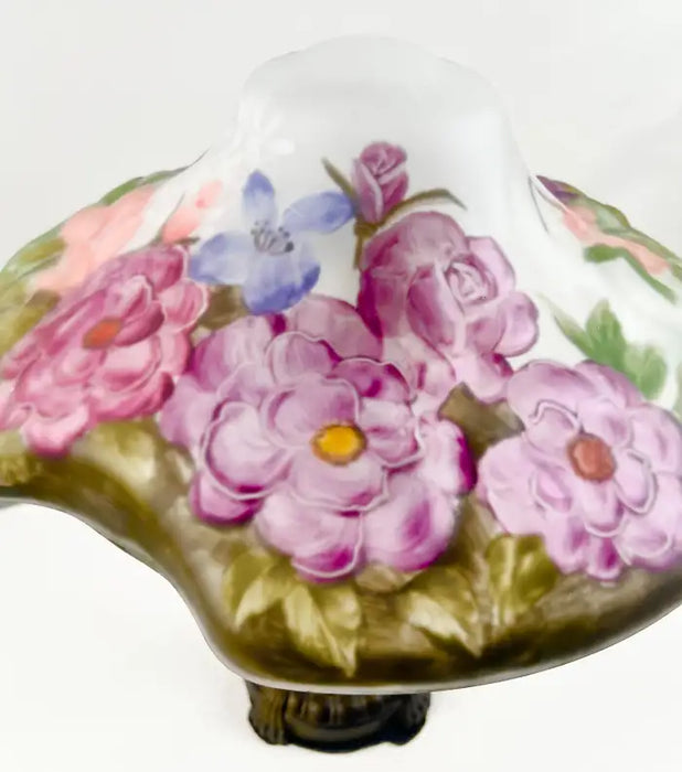 Pairpoint Puffy Style Hand-Painted Floral Table Lamp with Bronze-Finish Base