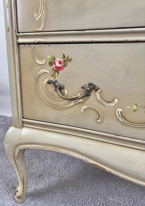 French Provincial Style Highboy Chest of Drawers or Dresser with Floral Design