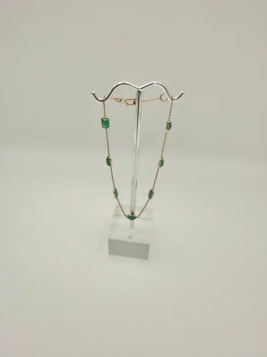 2.5 Carat Octagon Cut Emerald Station Chain Stackable Bracelet 18K Yellow Gold