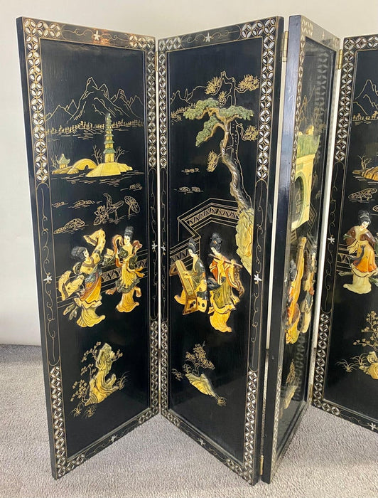 Chinese Carved Soapstone Geisha Girls 4 Panel Folding Wall Panel or Screen