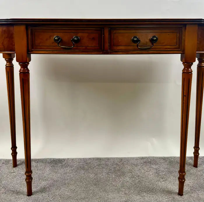 English Georgian Hepplewhite Style Two-Drawer Console Table Mahogany & Walnut