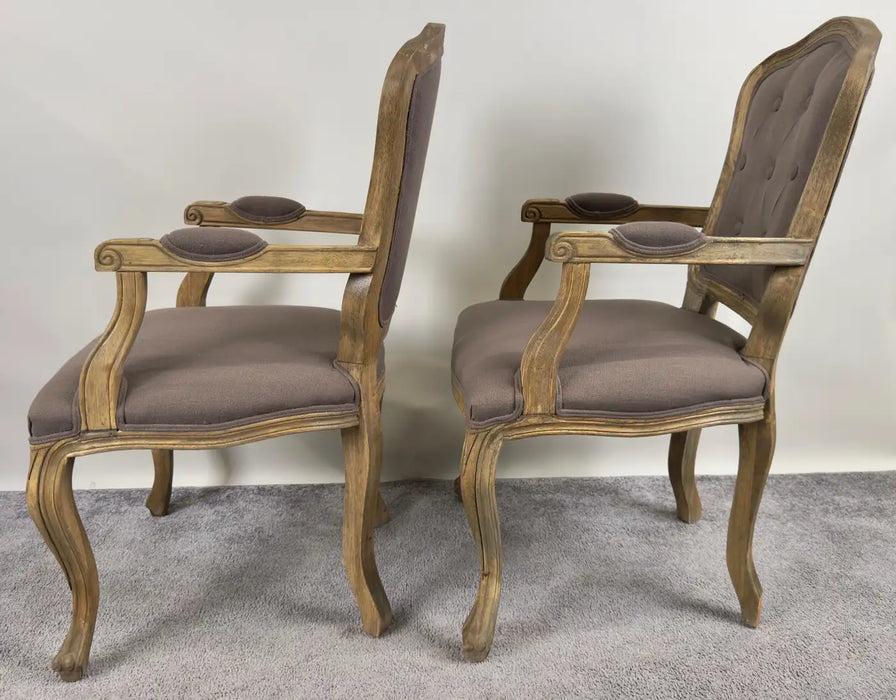 French Country Louis XV Style Lavender Grey Upholstery Bergere Chair, a Pair