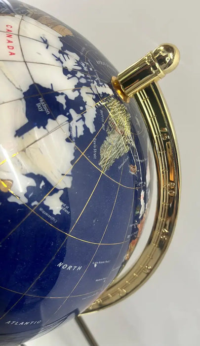 20th Century Lapis Blue Gemstone World Globe with Gilt Meridian Stand