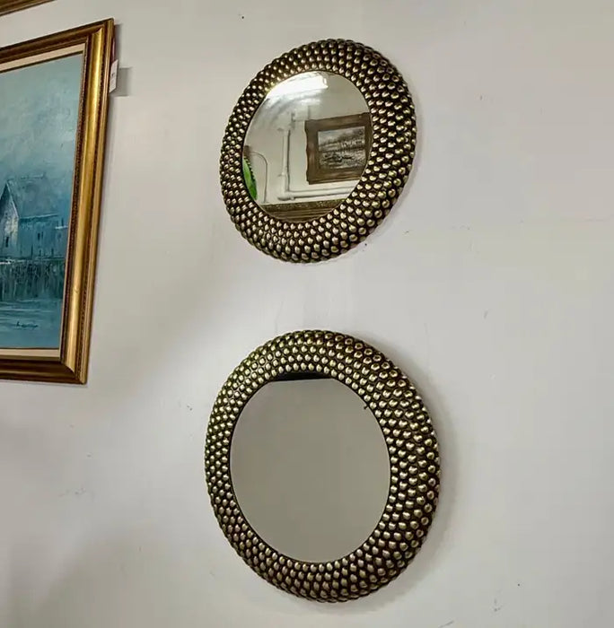 Brutalist Style Round bronze Studded Mirror, Compatible pair