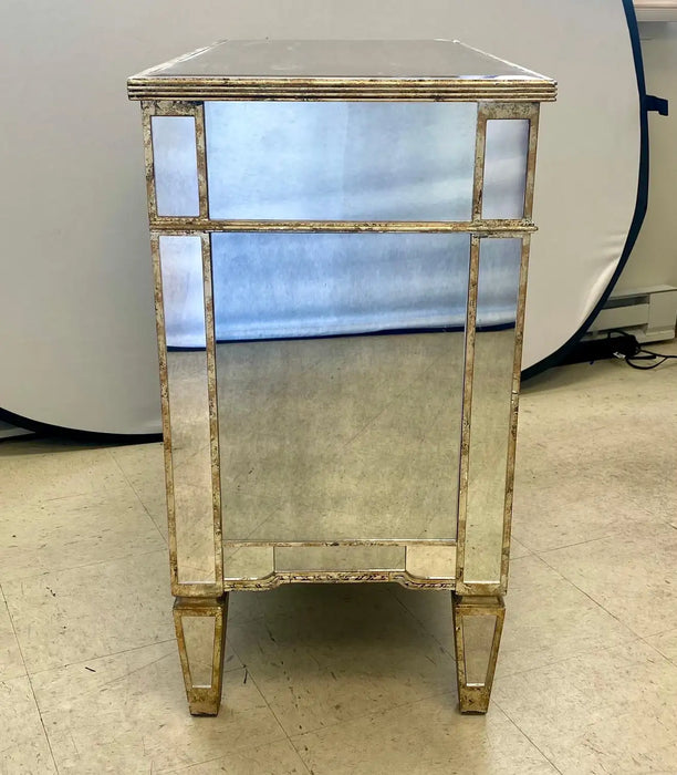 Hollywood Regency Style Distressed Mirrored Commode, Dresser or Chest