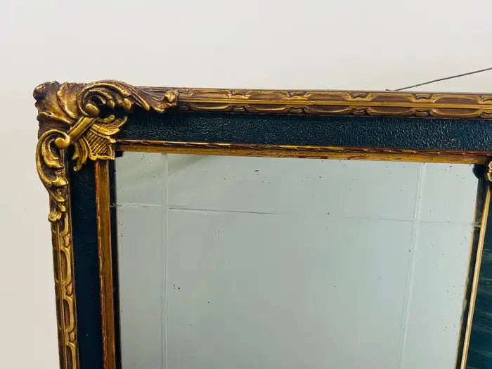 French Rococo Revival w Art Deco Flair Gilt & Ebony Three-Panel Mantel Mirror