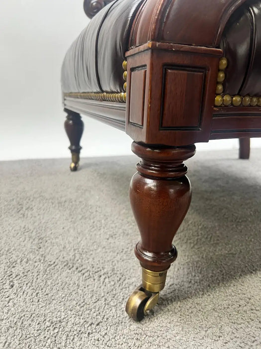 Chesterfield English Style Tufted Leather Library Chair & Ottoman by Hickory