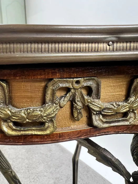 French Empire Louis XV Style Winged Angels Bronze Inlaid Gueridon Pedestal Table