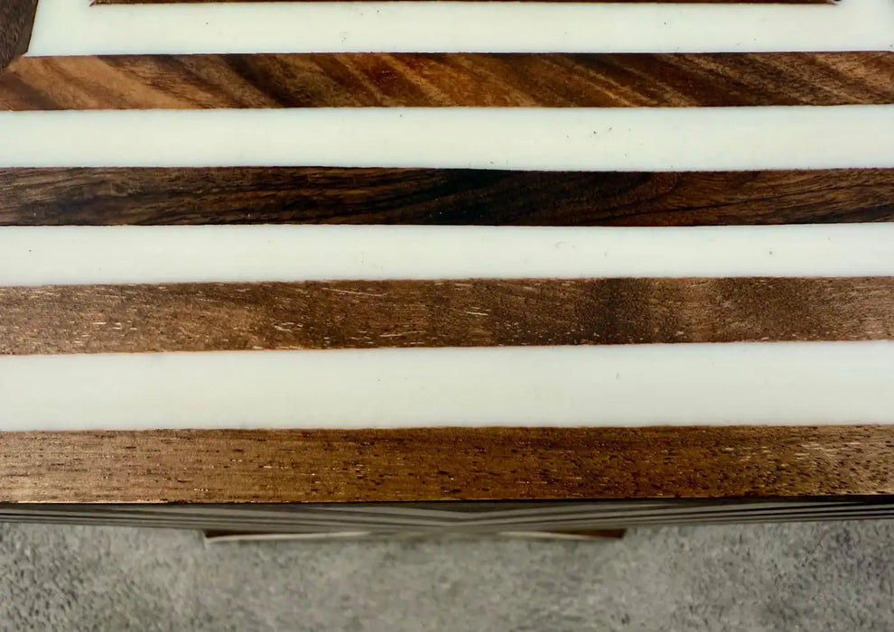 Art Deco Style Sculptural White & walnut Resin Side or End Table, a Pair