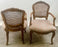 French Provincial Louis XV Style Cane Back with Plaid Upholstery Chair, a Pair