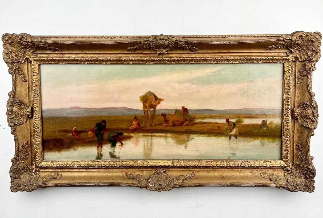 Frederick Goodall R.A Bedouins in the Desert Oil on Canvas Orientalist Painting 1890's