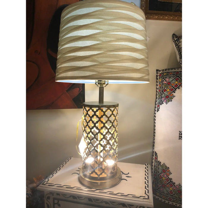 Modern Moroccan Gold Brass Table Lamp Handmade, Bottom & Upper Light, a Pair