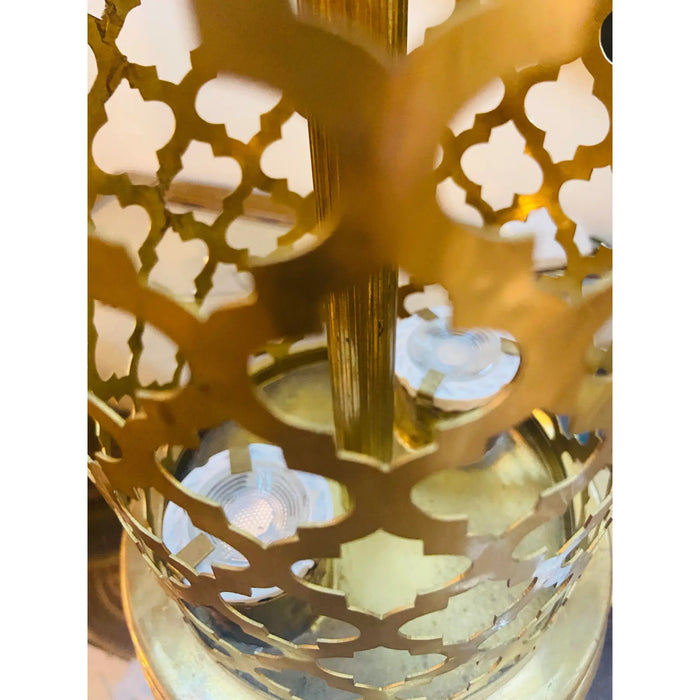 Modern Moroccan Gold Brass Table Lamp Handmade, Bottom & Upper Light, a Pair