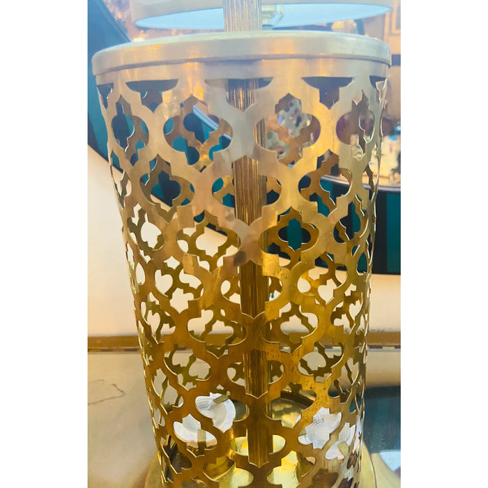 Modern Moroccan Gold Brass Table Lamp Handmade, Bottom & Upper Light, a Pair
