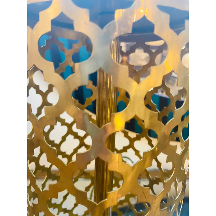 Modern Moroccan Gold Brass Table Lamp Handmade, Bottom & Upper Light, a Pair