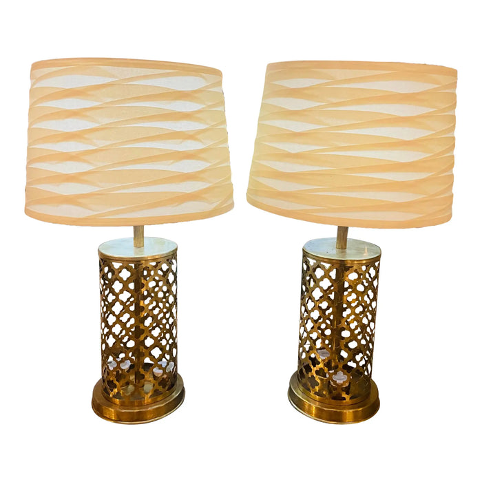 Modern Moroccan Gold Brass Table Lamp Handmade, Bottom & Upper Light, a Pair