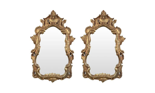 French Baroque Louis XV Style Antiqued Gold Wall or Console Mirror, a Pair