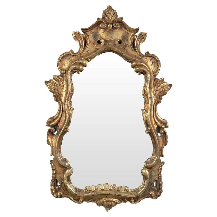 French Baroque Louis XV Style Antiqued Gold Wall or Console Mirror, a Pair