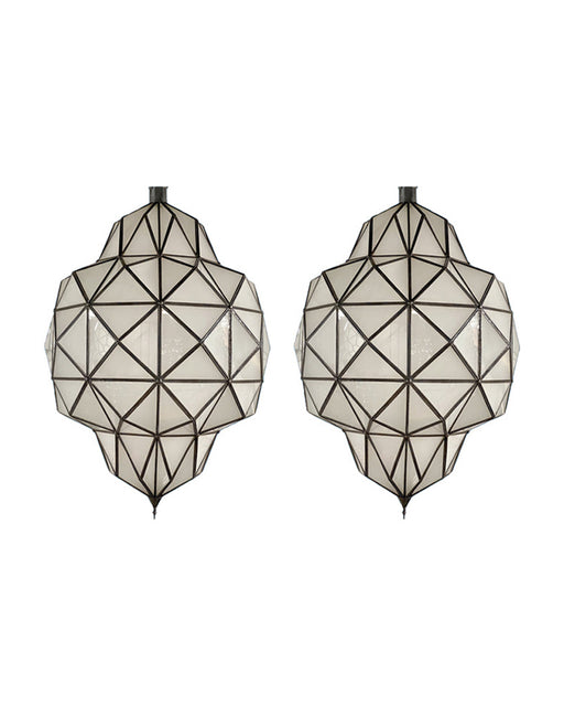 Large Art Deco White Milk Chandelier, Pendant or Lantern in Dome Shape, a Pair