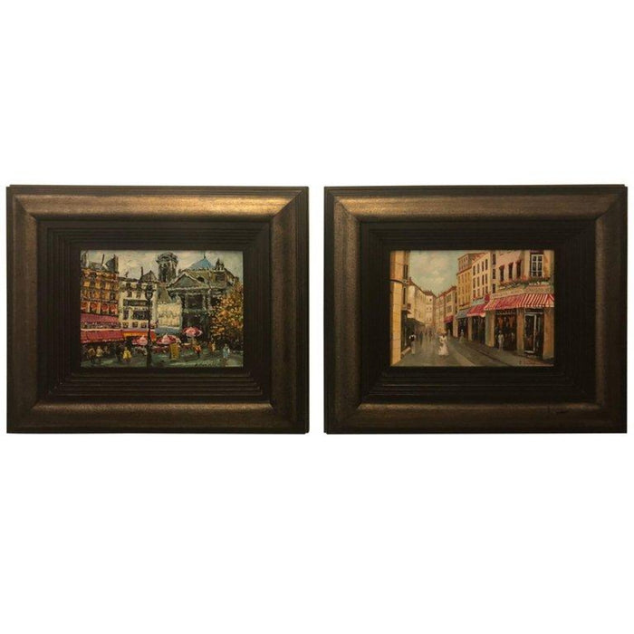Parisian Street Scenes Oil on Canvas Painting Signed R. Roywilsens, a Pair 1970s