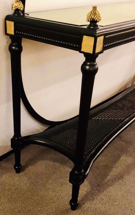 Jansen Style Console Table Louis XVI Hollywood Regency Ebony and Gilt Decorated