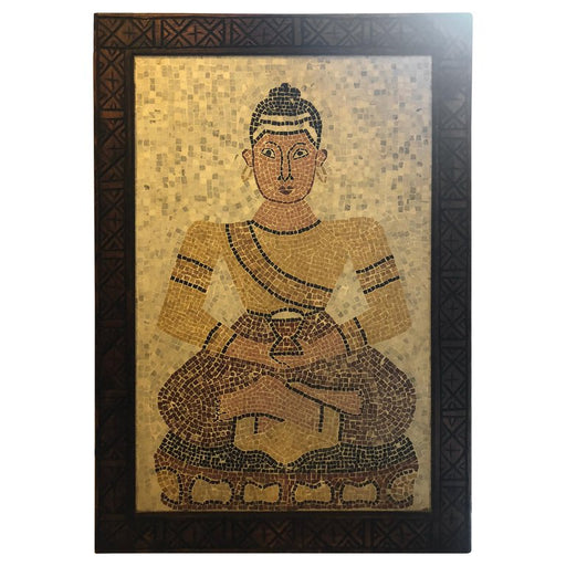 Micro Mosaic Tile Wall Plaque or Table Top of a Seated Woman in Wood Frame