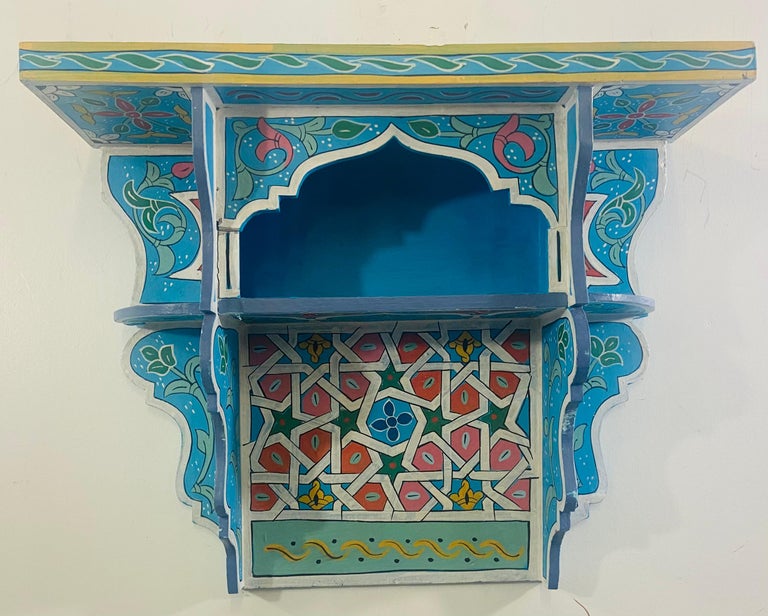 Vintage Blue Hand-Painted Moorish Moroccan Spice Shelve or Rack , a Pair