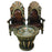 Majestic Moroccan Pair of Chairs & Table in  Fine Leather Brass, Natural Stones and Camel Bone Inlaid