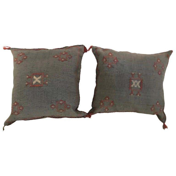 A Pair of Wool Hand-loomed Moroccan Tribal Design Pillows