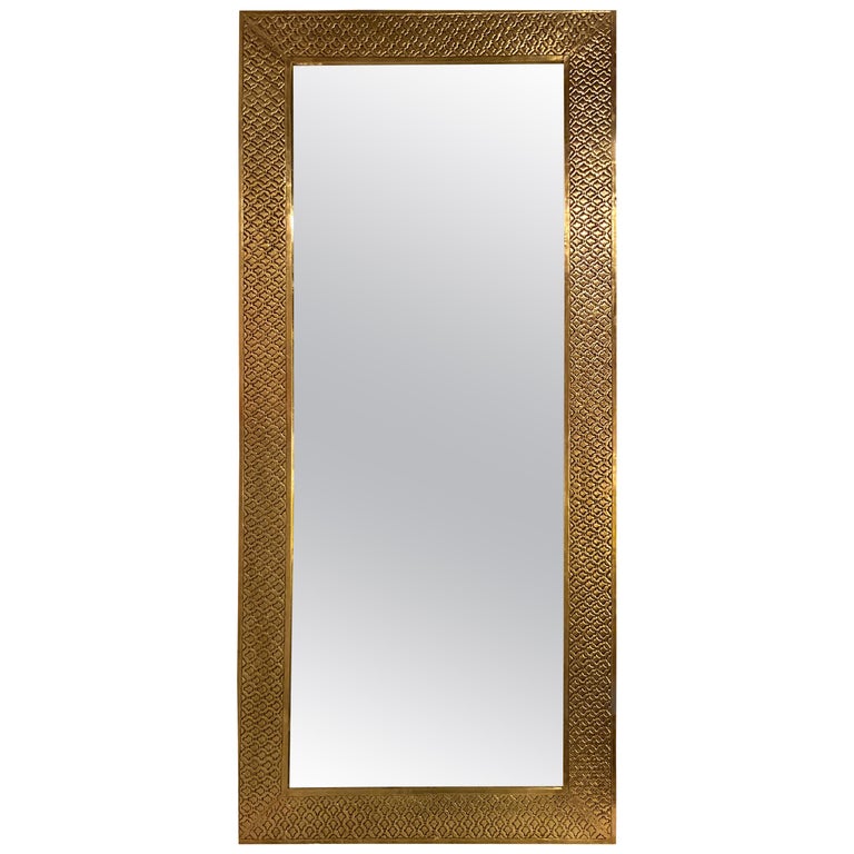Brass Palatial Modern Hand Hammered Diamond Riveted Floor, or Console Mirror