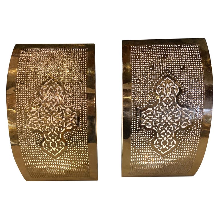 Moroccan Wall Sconce or Lantern in White Brass, a Pair