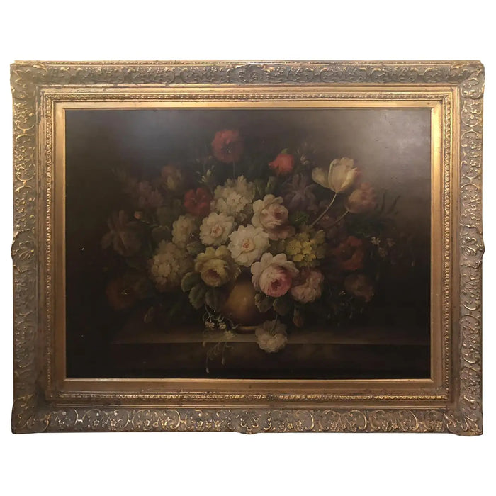 Classical Flower Vase Still Life Painting Oil on Canvas After Rodger Godchaux