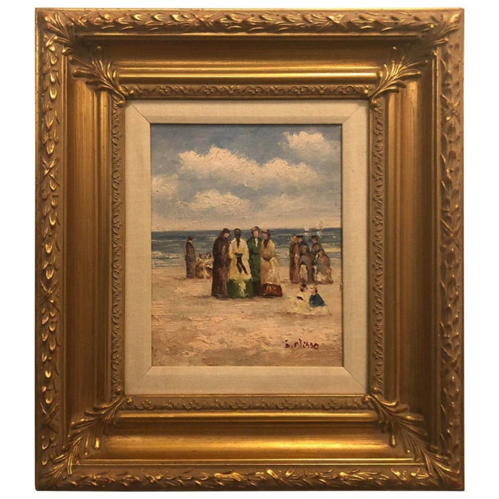 1980s Oil on Canvas Beach Scene Impressionistic Painting