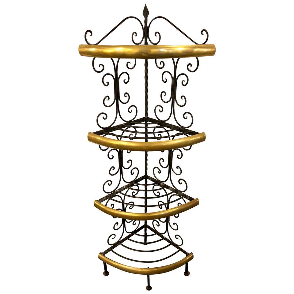 Brass and Wrought Iron Four-Tier Diminutive Bakers Rack