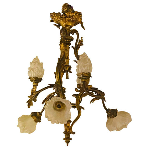 Louis XVI Style Bronze Chandelier with René Lalique Covered Shades