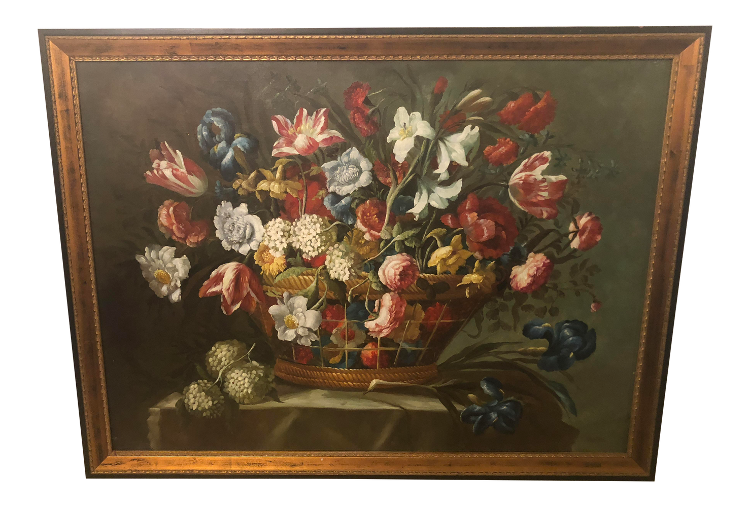 Still Life Flower Bouquet Oil on Canvas Painting 1980