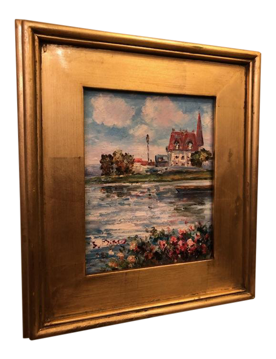 1980s Impressionistic Water Scene Oil on Canvas Painting